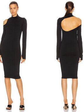 Helmut Lang Black Bodycon Long Sleeve Cutout Dress Size M/L
